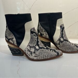 Gianni Bini Black and White Snakeskin Ankle Boots